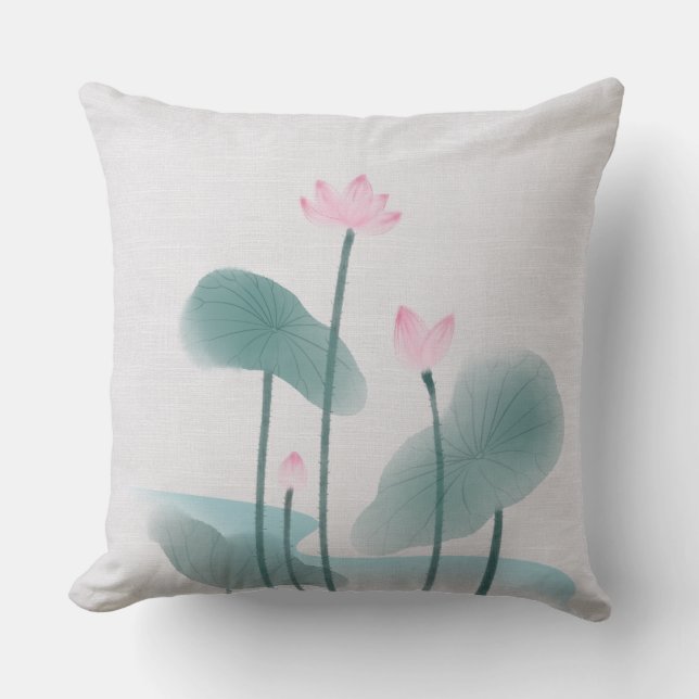 Coussin Chinoiserie Chinoise Lave-encre peinture Lotus Flo (Recto)