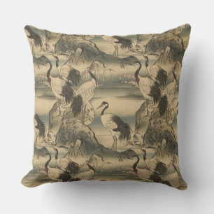 Coussin Chinoiserie Crane paysage d'oiseaux