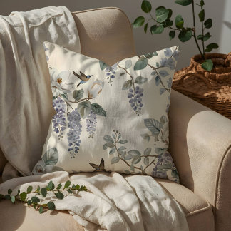 Coussin Chinoiserie Élégante Fleurs et Oiseaux