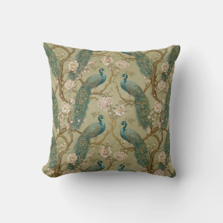 Coussin Chinoiserie Élégante Vintage Paons & Pivoines