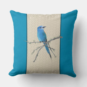 Coussin Chinoiserie Oiseaux Nuages Motif Bleu