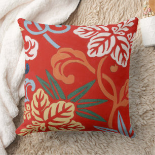 Coussin Chinoiserie Rouge Floral Hawaïen Kimono Japonais