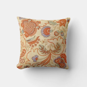 Coussin Chintz Floral Antique Terracotta Français Vintage