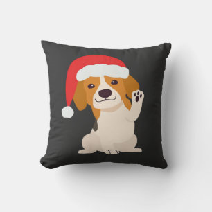 Coussin Chiot Beagle avec le chapeau du Père Noël pour les