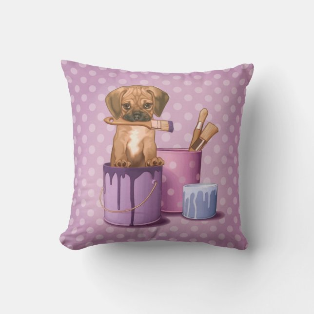 Coussin Chiot de Puggle dans le pot de peinture (Recto)