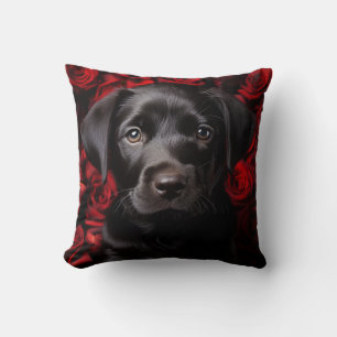 Coussin Chiot de récupération Labrador avec rose