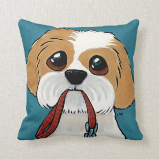 Coussin Chiot de Shih Tzu sur l'illustration bleue de