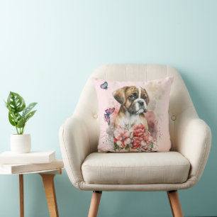 Coussin Chiot en boîte en fleurs