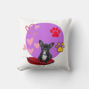 Coussin Chiot Frenchie Adorable avec des Cœurs