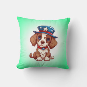 Coussin Chiot mignon du 4 juillet avec chapeau américain-7
