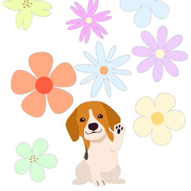 Coussin Chiot mignon et fleurs (Créateur téléchargé)