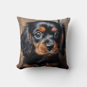 Coussin Chiot noir et tan Cavalier