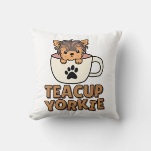 Coussin chiot Yorkie en tasse à thé