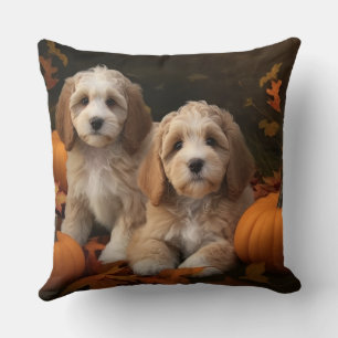 Coussin Chiots Cockapoo Délice d'Automne Citrouille