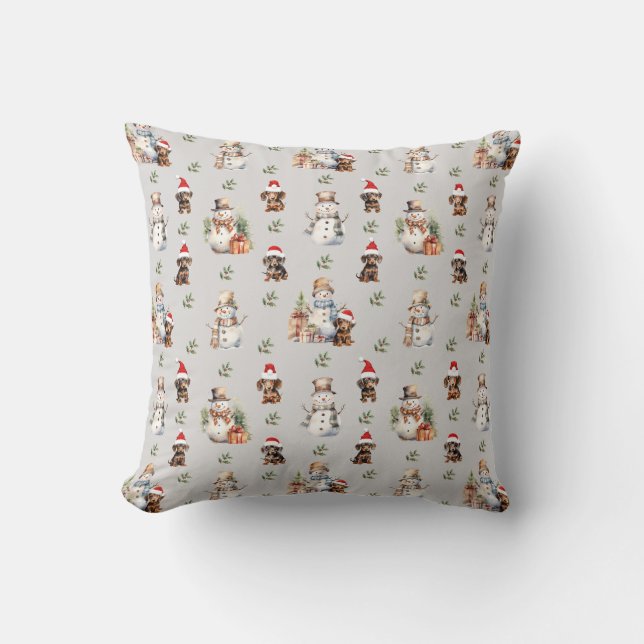 Coussin Chiots de Dachshund : Chapeaux de Père Noël, Holly (Recto)