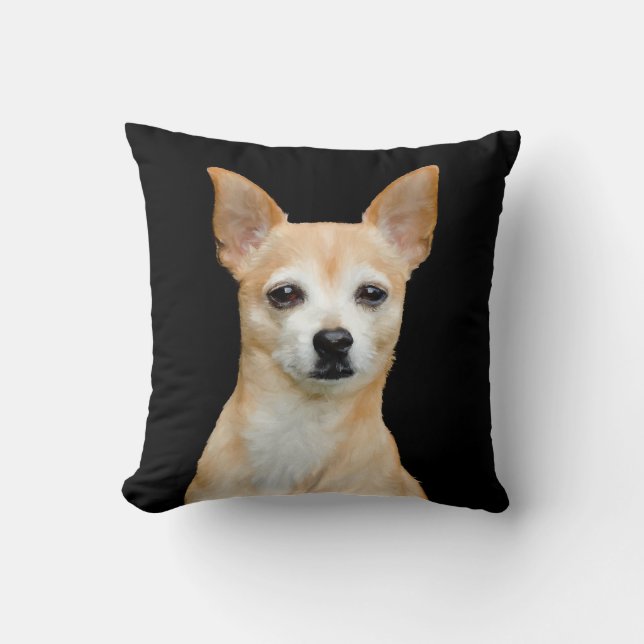 Coussin Chiwawa peint par beige sur l'arrière - plan noir (Recto)