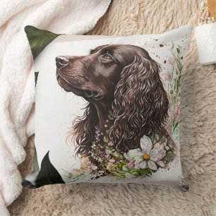 Coussin Chocolat Spaniel belle aquarelle peinture