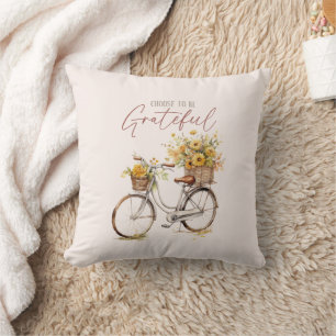 Coussin Choisissez d'être reconnaissant - Vélo et automne 