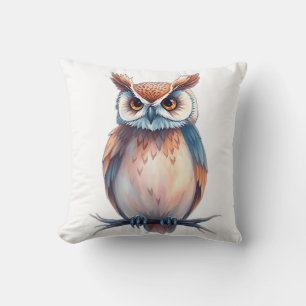 Coussin Chouette aquarelle avec éléments étoilés