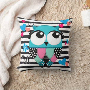 Coussin Chouette blanche mignonne avec cils