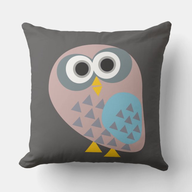 Coussin Chouette bleu gris (Recto)