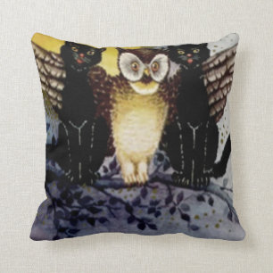 Coussin Chouette Chat Noir Pleine Lune Arbre Nuit