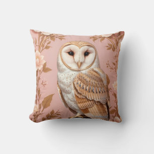 Coussin Chouette élégante à fleurs rose et or