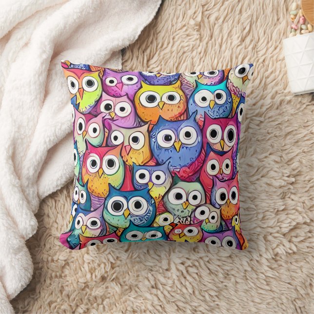 Coussin Chouette face dessin Doodle whimiscal mignon motif (Couverture)