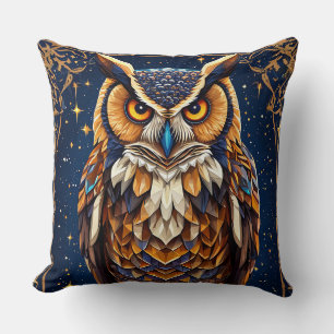 Coussin Chouette géométrique aux couleurs vives