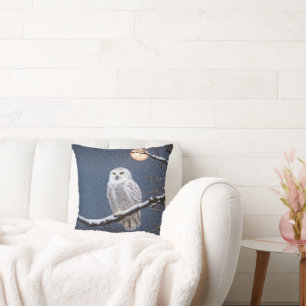 Coussin Chouette neigeuse dans les flocons de neige