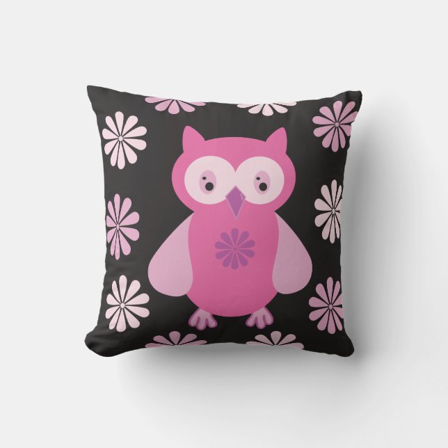 Coussin chouette rose mignonne (Recto)