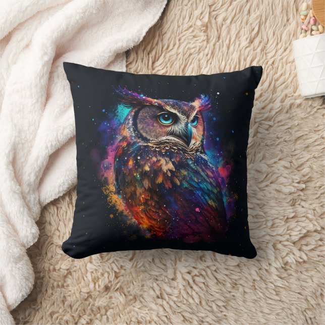 Coussin Chouette spatiale colorée (Couverture)