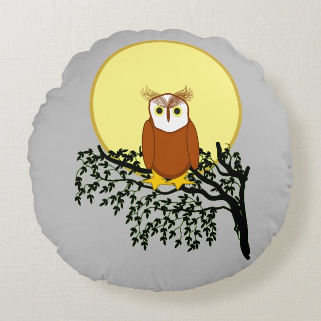 Coussin - Chouette sur branche avec lune (Devant)