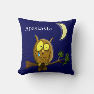 Coussin Chouette triste avec larmes et lune manquant ton d