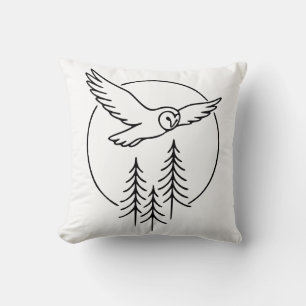 Coussin Chouette volante minimale sur pins – Ligne artisti