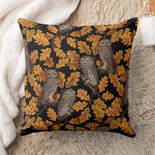 Coussin Chouettes d'automne sur noir