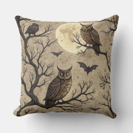 Coussin Chouettes d'Halloween vintages et lune