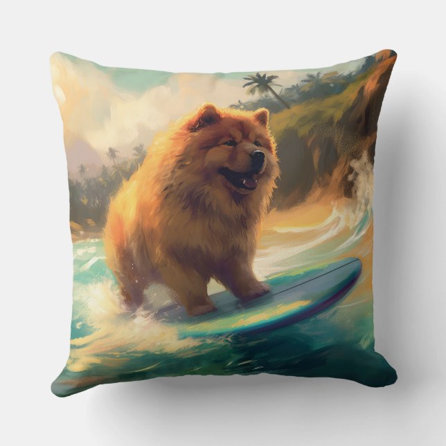 Coussin Chow Chow Beach Plage Surf Peinture (Verso)