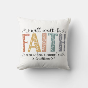 Coussin Chrétien Boho Marche par la Foi Verset Biblique Fl