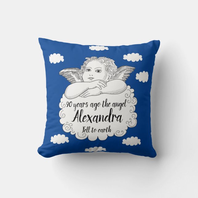 Coussin Christian Cloud Angel Joyeux 90e anniversaire bleu (Recto)