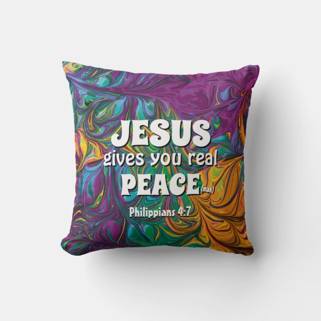 Coussin Christian JESUS DONNE UNE VRAIE PAIX Abstraite Vio (Recto)