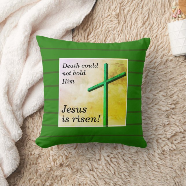 Coussin Christian JÉSUS EST RESSORTI Croix Pâques (Couverture)