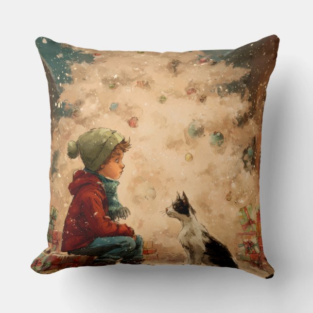 Coussin Christmas Baby & Cat Pillow – Soft, Snuggly & Full (Recto)