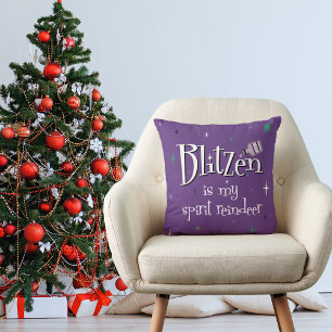 Coussin Christmas Blitzen est mon Spirit Reindeer Purple