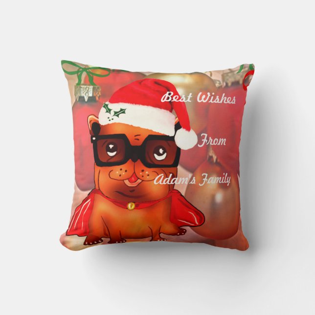 Coussin Christmas Bulldog sur un arrière - plan de noël (Recto)