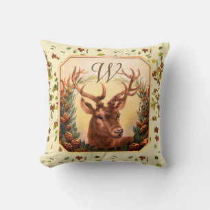 Coussin CHRISTMAS DEER, PINE CROWN MONOGRAM Crème