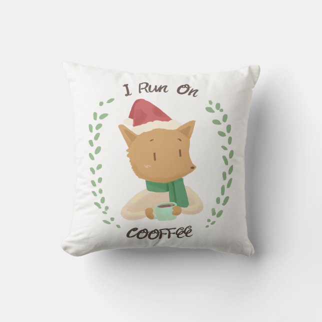 Coussin Christmas Fox aime le café (Recto)