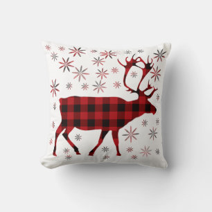 Coussin Christmas Moose, Deer, elk, caribou, red plaids