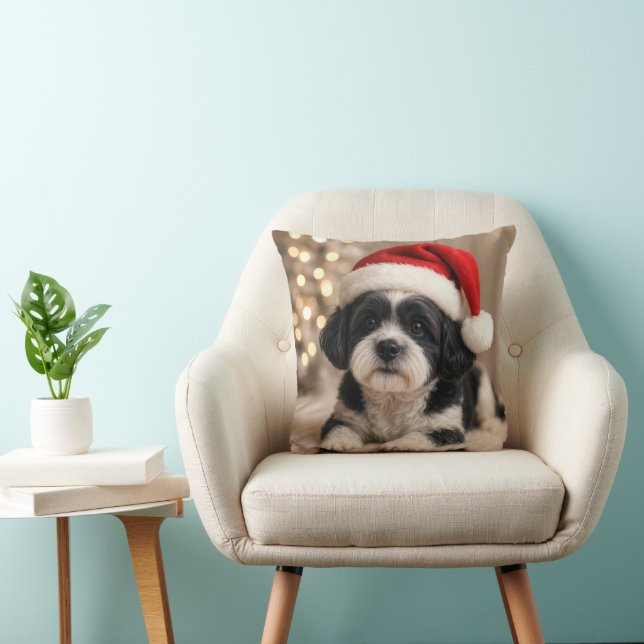Coussin Christmas Shih Tzu Dog With Santa Hat (Chaise)