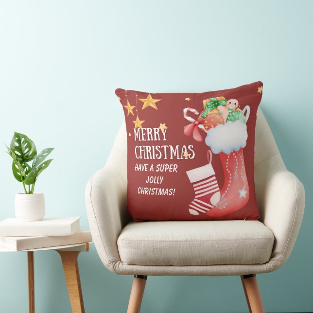 Coussin Christmas Stocking Full of Gifts Illustration (Chaise)
